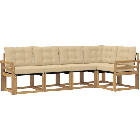 Conjunto de sofás de exterior con cojín 5 pcs y Beige vidaXL