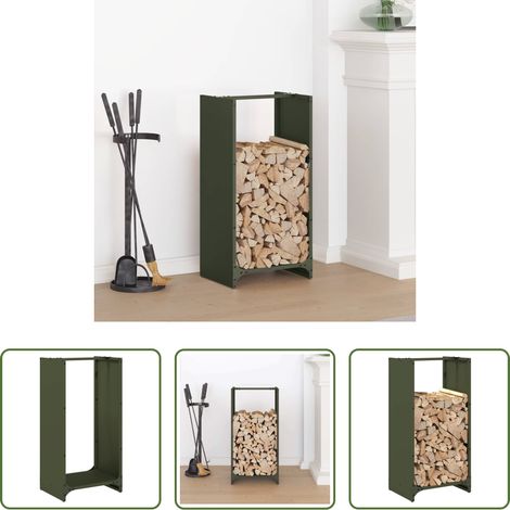 Bois de chauffage - Portant de bois chauffage vert olive 40x30x80 cm (1/5)