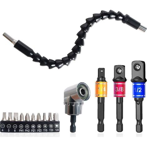 Angle Flexible extension Bits Flexibles à Tige pour Tournevis Connexion Universelle Adaptateur de Visseuse d\\'angle 105° 3 pcs Embouts de Tournevis Magnétiques à Tige Hexagonale-Fei Yu (1/5)