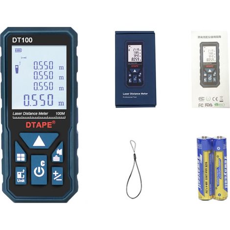 Digital Laser Distance Meter,DT100 100m Digital Laser Meter,Length/Area/Volume/Pythagorean Theorem Theorem Measurement with LCD Backlight (1/3)