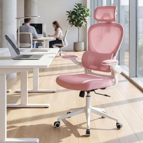 Wahson Sedia da Ufficio con Supporto Lombare, Braccioli Regolabili e Seduta in Rete Traspirante per Studio, Rosa (1/5)