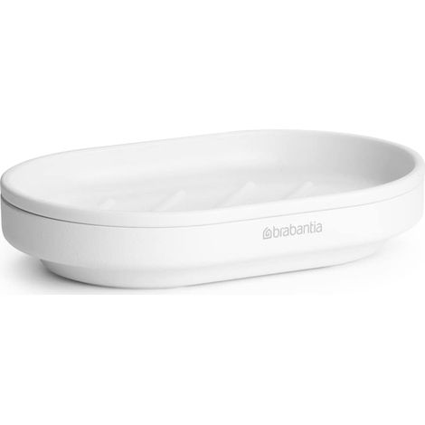 Brabantia - Mindset Portasapone - Base Antiscivolo - Nervature Mantengono la Saponetta Asciutta - Base Interna Rimovibile - Metallo Resistente alla Corrosione - per Bagno - Fresh White - 12 x 8 cm
