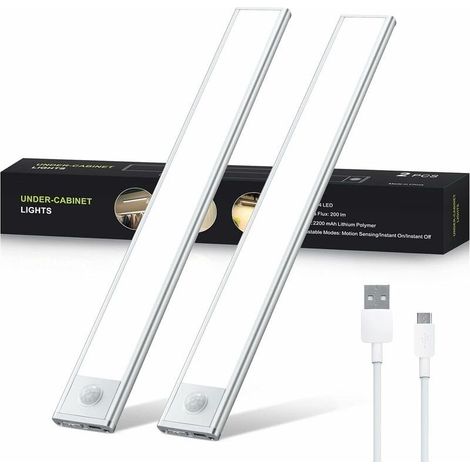 pièces LED sous meuble lumineux, bande LED rechargeable 30 cm éclairage de cuisine avec détecteur de mouvement éclairage d'armoire bande lumineuse éclairage d'armoire pour cuisine, placard, coffre, e (1/5)