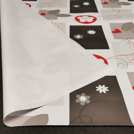 Nappe Toile cirée PVC sur Mesure, Tailles et Motifs au Choix, toile cirée pour Tables intérieures et extérieures - 140 x 170 cm - Carres de Fleurs Rouge.