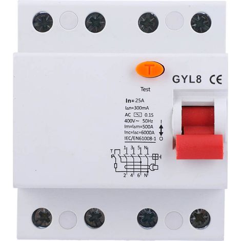 Disjoncteur différentiel 4P 25A 300mA 400V AC - Protection fuites de courant IP20 50/60Hz (1/5)