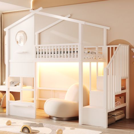 Canapé-lit d'angle 213x131 cm en chenille grise avec rangement et LED - CHICFURN (1/5)
