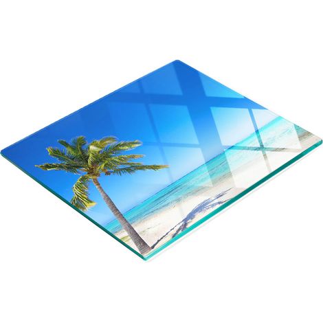 Planche à découper et à servir décorative en verre, motif plage tropicale, 60 x 52 cm (1/5)