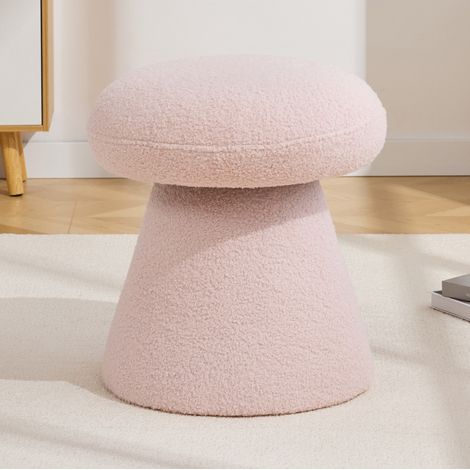 Tabouret pivotant en forme de champignon avec tissu teddy rose et mousse (1/5)