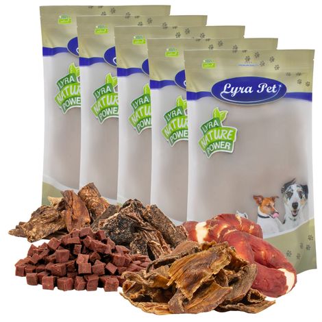 5 x 1 kg Lyra Pet® Assortiment de friandises à mâcher pour chiens – Bœuf, agneau et canard