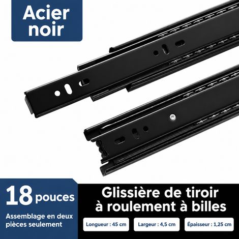 Glissières de tiroir télescopiques 3 sections 45 cm (18 pouces) acier noir amorti silencieux 18 45cm – Livraison gratuite