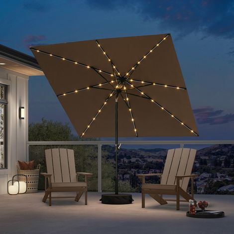 Parasol Inclinable avec LED 2,5 x 2,5 m Taupe avec Pied Croix (1/5)