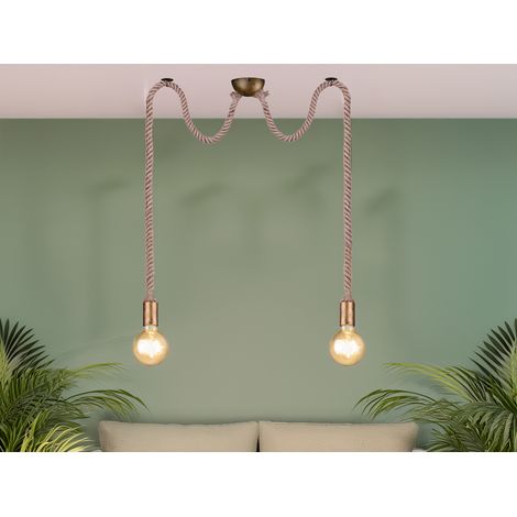 Rustikale LED Affenschaukel Lampe 2-flammig aus Hanfseil, Höhe 150cm (1/5)