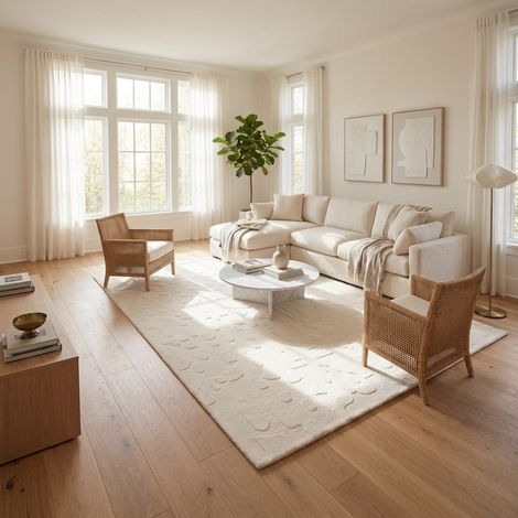 Tapis en laine Stone Mosaic - Tapis en laine - 180x120cm, Rectangular - 100% Laine vierge - Tufté main - Blanc