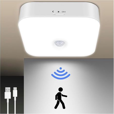Plafonnier LED à Détecteur de Mouvement, Lumière Blanche 5000K, Lampes à détecteur Rechargeables Alimentées par Batterie 10000mAh pour Salles de Bains, Couloirs, Escaliers, Porches et Garages (1/5)