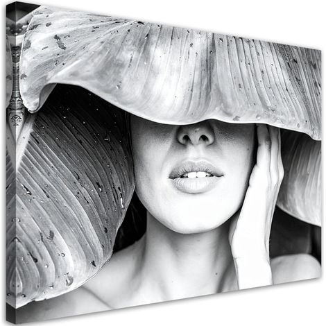 Wandbild Frau und Blätter auf dem Kopf 90x60 cm