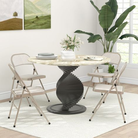 Lot de 4 fauteuils pliants beige, 45x46x78 cm, structure en acier, sièges de repas légers et compacts.