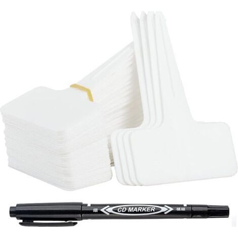 100 pièces Etiquette Jardin Exterieur Marqueurs en Plastique de Plantes Type T Plastique Etiquette Potager avec Stylo étanche Etiquetage Réutilisable et Accessoires pour Plantes(Blanc) (1/4)