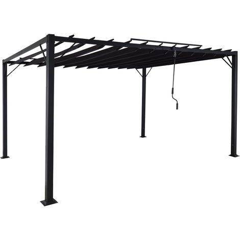 [NEUWERTIG] Pergola HHG-770, Garten Lamellen-Pavillon Terrassenüberdachung, 8cm-Alu-Gestell Stoff/Textil, 3x4m anthrazit