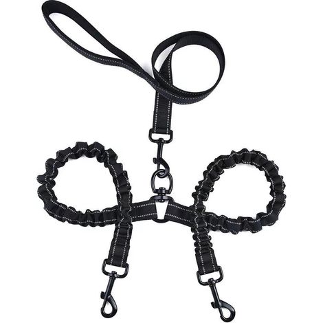Guinzaglio doppio per 2 cani, guinzaglio per cani, riflettente, anti-groviglio a 360° - Nero (1/5)
