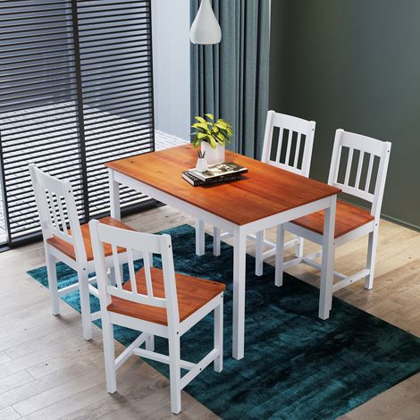 ELEGANT Dining Table and 4 Chairs Kitchen/Living Room Furniture, Solid Pine Wood Dining Room set Honey (1/4)