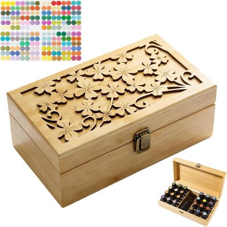 Boîte de rangement à 25 trous, pour huiles essentielles en bois, portable, boîte en bois, peut contenir des bouteilles d'huiles essentielles de 5/10/15 ml, boîte de rangement pour vernis à ongles (1/5)