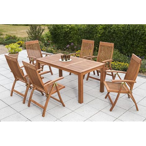 Comodoro Set 7tlg 6 Sessel Tisch 170x90cm Eukalyptus