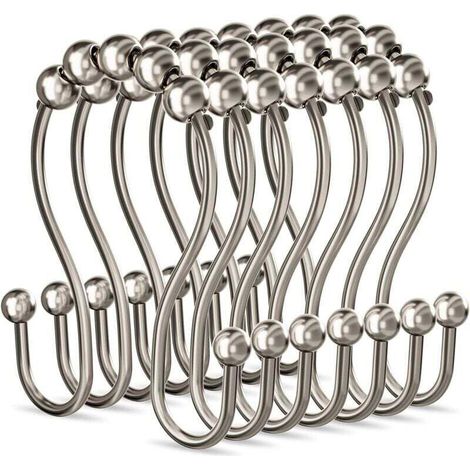 Anneaux de Rideau de Douche en Métal Antirouille Doubles Crochets Lot de 12 Nickel