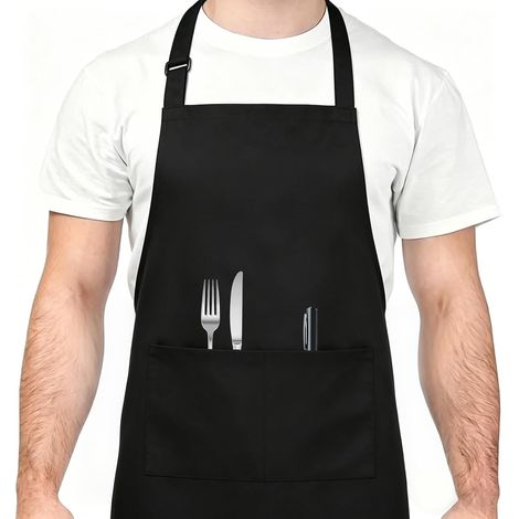 Tablier Cuisine Homme, Étanche avec 2 Poches, Tablier cuisine Femme Réglable avec de Longues Lanières, Professionnel Tabliers Homme Femme, Barbecue, Restaurant, Café, Jardinage, Serveurs (1/5)