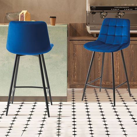 Lot de 2 chaises de bar H65 cm en velours bleu roi - JUZO