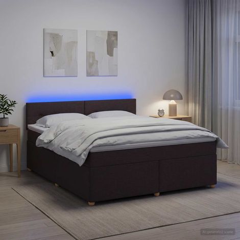 vidaXL Lit boxspring avec matelas Marron foncé 140 x 190 cm Tissu (1/5)