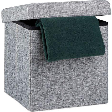 Relaxdays Folding Ottoman 38 x 38 x 38 cm Storage Chair, Footstool Pouf Box Cube, Removable Lid, Grey (1/5)