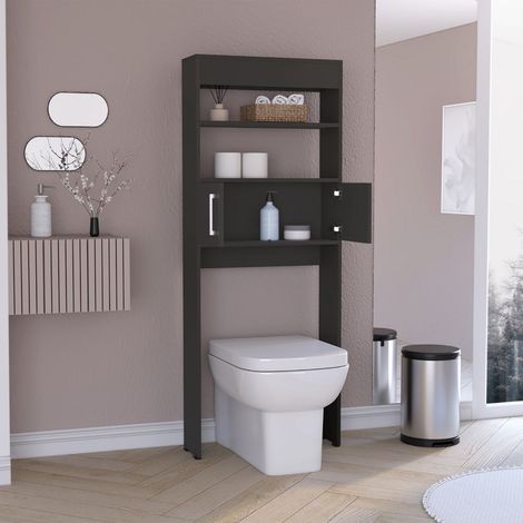 Tuhome Concept – Meuble de rangement salle de bain noir 160 cm – 2 portes – 2 étagères ouvertes – Dimensions 62,4 x 20,3 cm – Pour espaces confinés (1/4)