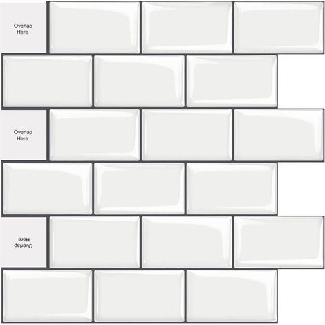 MNS Credence Adhésif pour Cuisine Salle de Bain, Faux Carrelage Adhésif Mur Blanc Credence Cuisine Adhésif, Imperméable Metro 3D Carrelage PVC Adhésif Mural, 4 Pièces (Noir, 4 Feuilles) (1/5)