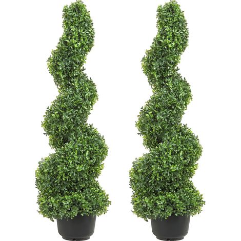 Buis Topiaire Artificiel 91 cm Buis Artificiel Extérieur en Spirale 2 Fausses Plantes en PE 10 Feuilles Remplaçables avec Pot sans Odeur pour Décoration Intérieur Jardin Terrasse Balcon Entrée (1/5)