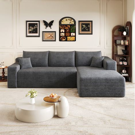 Divano angolare modulare in tessuto grigio scuro OKMYHOME (1/5)