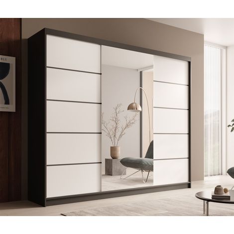 Schiebetürenschrank Schrank OSLO in Schwarz- Weiß matt 250x215x58 cm (1/4)