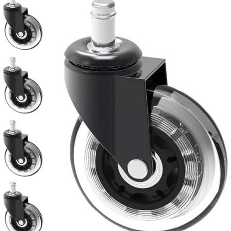 5PCS Roulette Chaise Bureau 11x22mm - Roulettes Silencieuses, Capacité 300 kg - Pour Fauteuils de Bureau Standard - 360° Glisse Fluide, Installation Facile, Roues Noires (1/5)