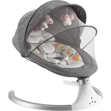 Balançoire électrique pliante avec musique, balançoire à 5 vitesses, modulation d'amplitude, berceau électrique intelligent avec télécommande, gris