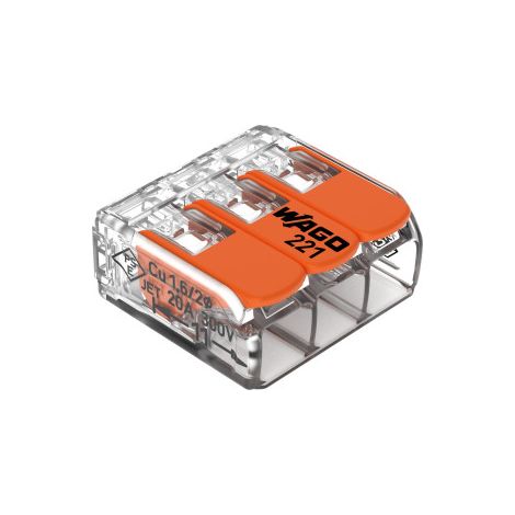 WAGO - LOT de 10 Bornes auto fils Souple / Rigide 3 x (0.08 u00e0 4mm2) - Ru00e9f : WAG 221-413x10 (1/5)