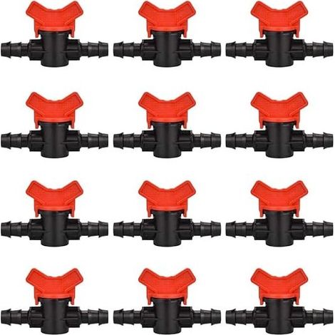 12 PCS Robinet de jardin pour tuyau, Tuyau Vanne d'irrigation 16 x 16mm Robinet d'arrêt raccord en Plastique pour le contrôle extérieur de la vanne d'eau de jardin (noir + rouge) (1/5)
