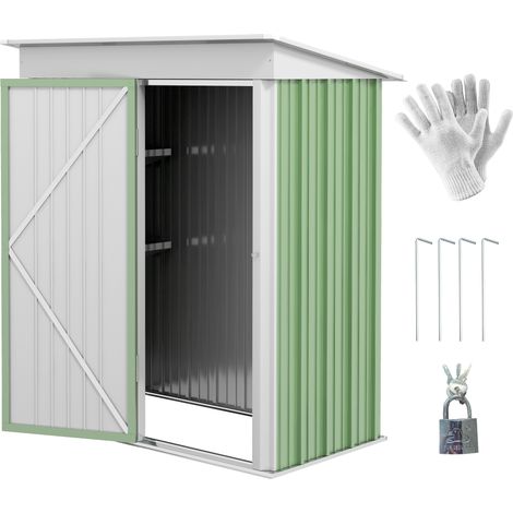 Metal Garden Shed, Outdoor Lean-to Shed for Tool Motor Bike, with Adjustable Shelf, Lock, Gloves, 5'x3'x6', Green