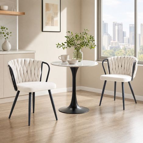Chaise de salle à manger 43x58x76 cm en velours beige-noir, scandinave, 120 kg FloraGrace (1/5)