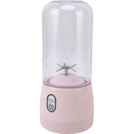 Blender portable rechargeable USB, mini presse-agrumes à 6 lames, gobelet pour fruits, idéal pour les voyages, le sport et la cuisine, 410 ml, rose (1/5)
