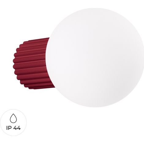 Applique moderna color bordeaux con corpo scanalato e sfera in vetro bianco per bagno o corridoio 1xG9 8W IP44 HALO Sollux Lighting (1/5)