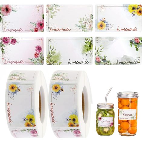 Sollbry 1000 pièces Etiquettes Autocollantes, Étiquettes à Confiture, Étiquette Autocollante Fleur Rectangle, Étiquettes Autocollante pour Bocaux,D'épices,Cuisson,Bouteilles Noel Mariage Anniversaire