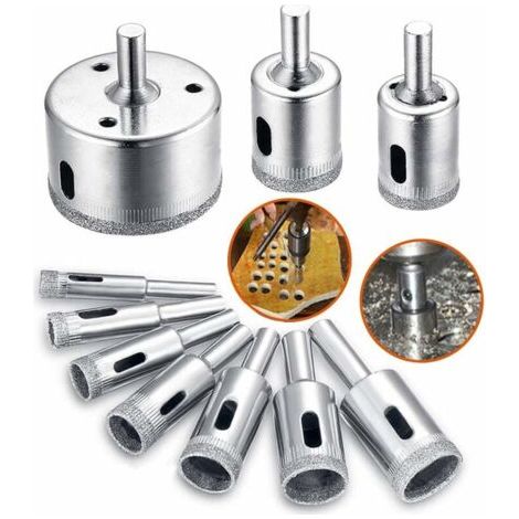Diamantbohrer, Bohrer-Zubehörset, Kernbohrer von 8 bis 50 mm, 10 Stück