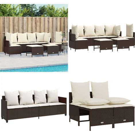 Salon de jardin avec coussins 5 pcs marron résine tressée - Ensemble Salon De Jardin - Meubles De Jardin - Salon Extérieur - Chaise Longue - Pouf Pliable - Home & Living