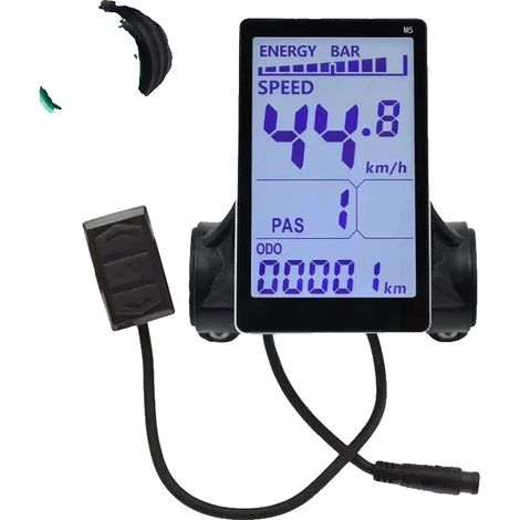 Pantalla LCD, compatible con bicicletas eléctricas, seguimiento de velocidad, negro (1/2)