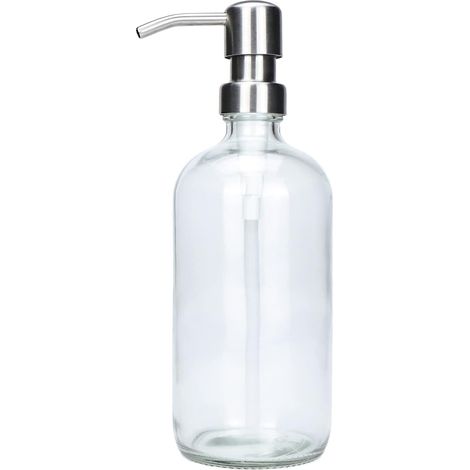 Distributeur de Savon en Verre Transparent épais 500 ML avec Pompe en Acier Inoxydable Distributeur de Savon Liquide pour Salle de Bain, décor de Cuisine (1/5)