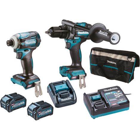 Makita – Kit d'outils électroportatifs 40V – DK0114G201 – 2 machines : perceuse HP001G et clé à chocs TD001G – 2 batteries 4.0Ah – Sac de transport inclus